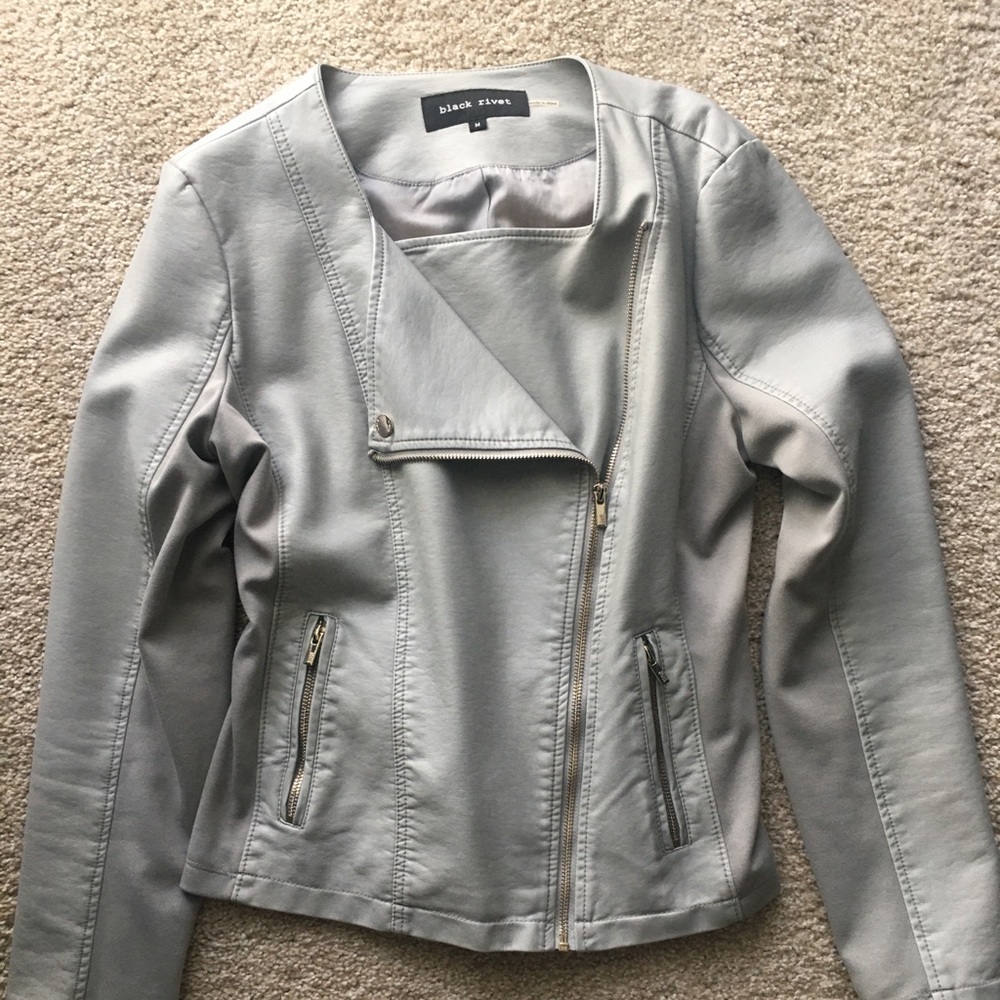 Black Rivet Faux Leather Jacket Women Gray Medium